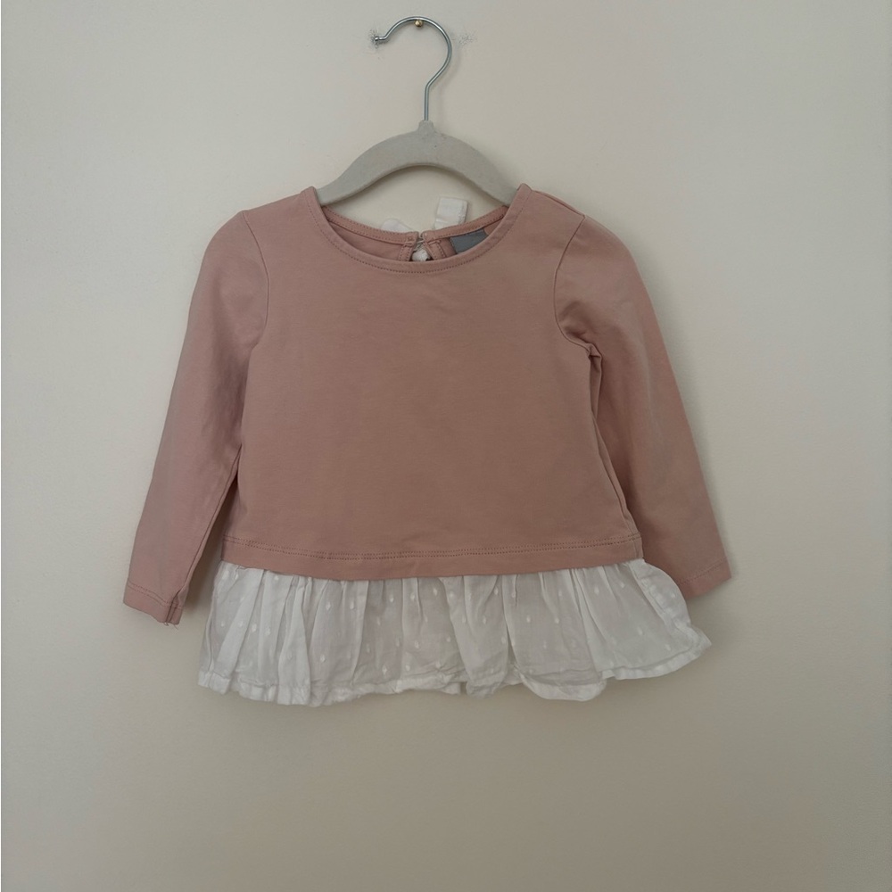 Tahari Dusty Pink Long Sleeve Top with White Ruffle Hem
